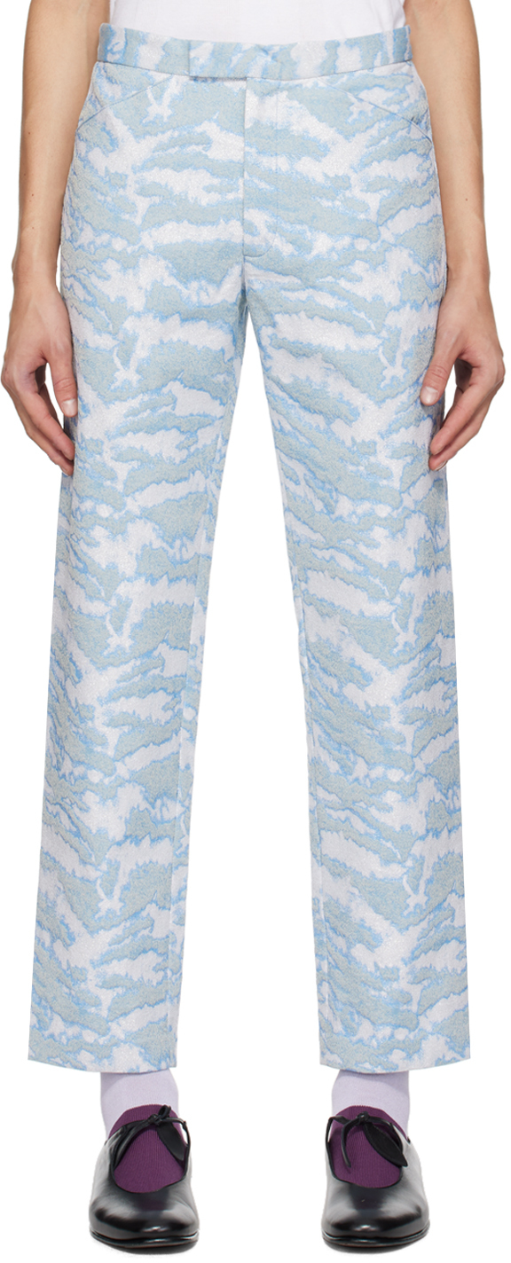 Anna Sui Ssense Exclusive Blue & White Trousers In Powder Blue