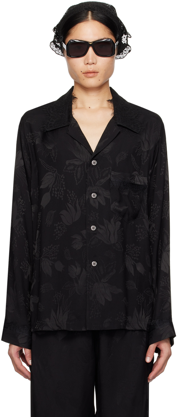 Anna Sui Ssense Exclusive Black Shirt In Floral Jacquard