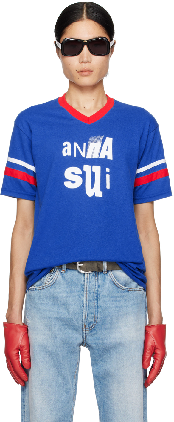 Anna Sui Ssense Exclusive Blue T-shirt In Royal/red/white