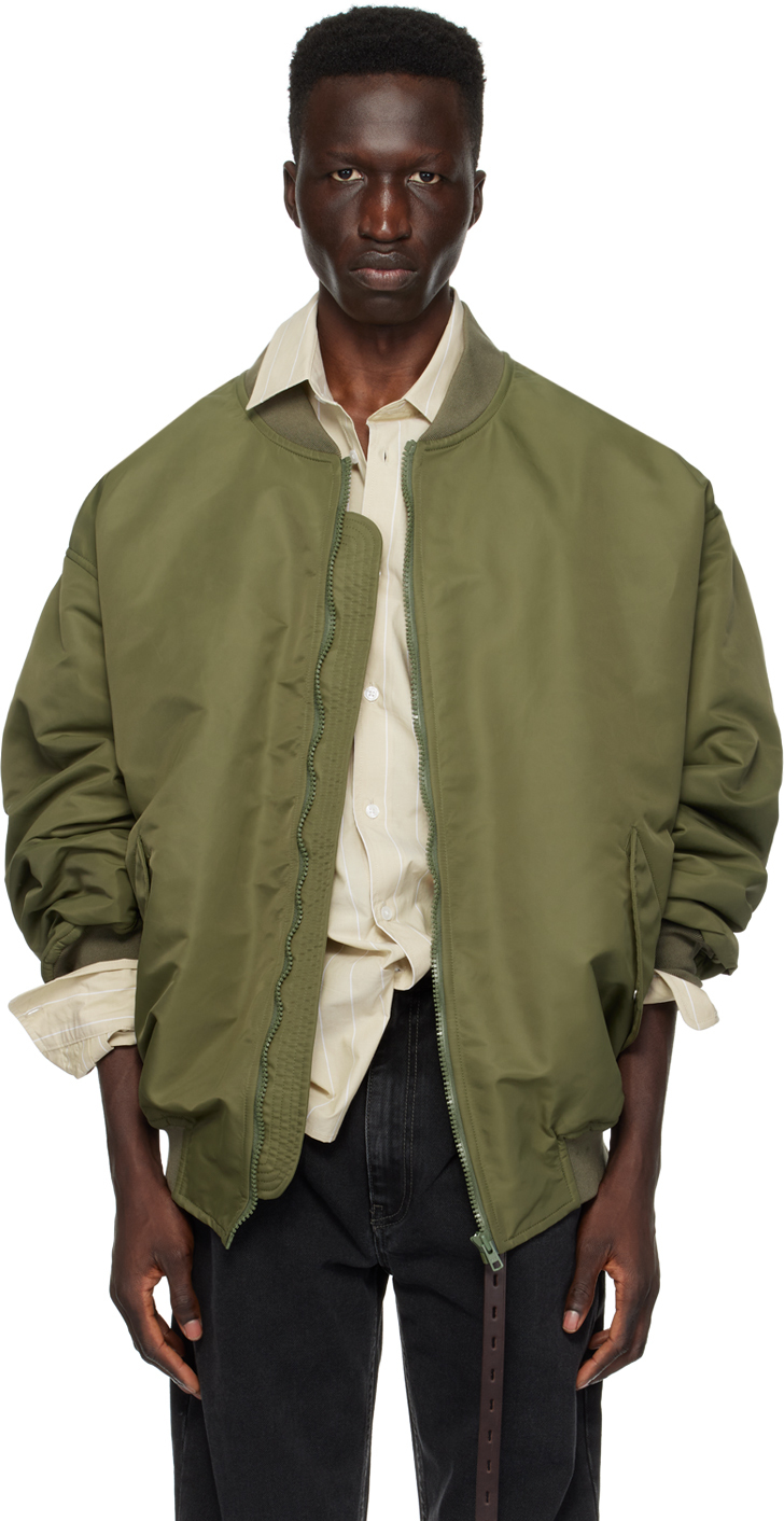 Shop Hed Mayner Khaki Zip Bomber Jacket In 300-green