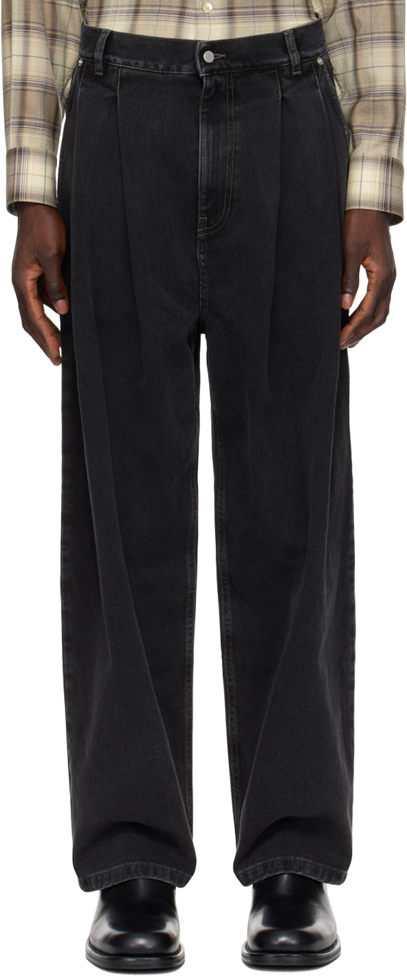 Shop Hed Mayner Black Pleated Jeans In 001-black