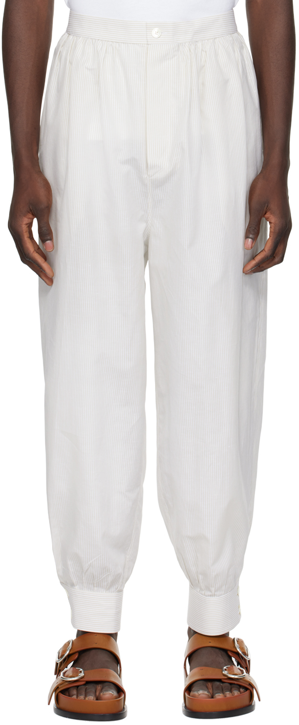 Shop Hed Mayner White & Beige Striped Trousers In 106-natural