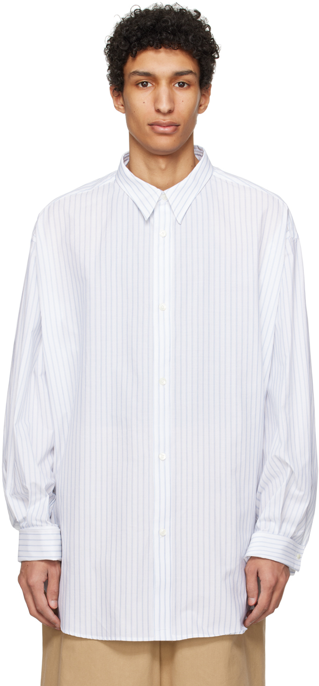 Hed Mayner White & Blue Stripes Shirt In 104-natural