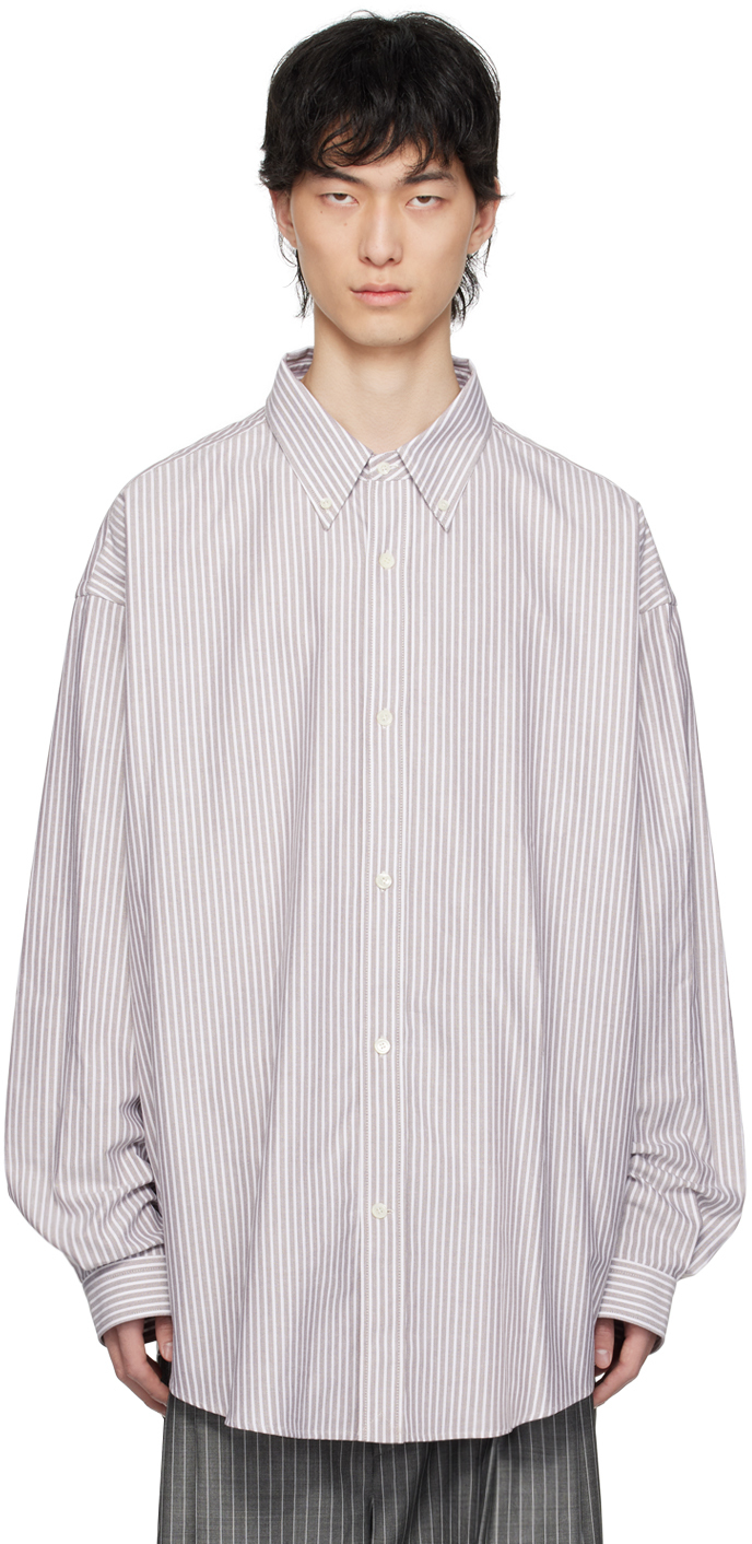 White & Purple Striped Shirt by Hed Mayner on Sale