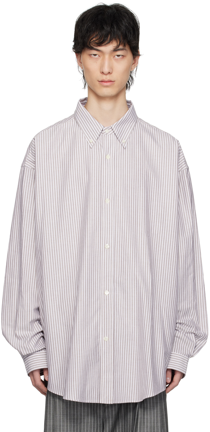 Shop Hed Mayner White & Purple Striped Shirt In 109-natural