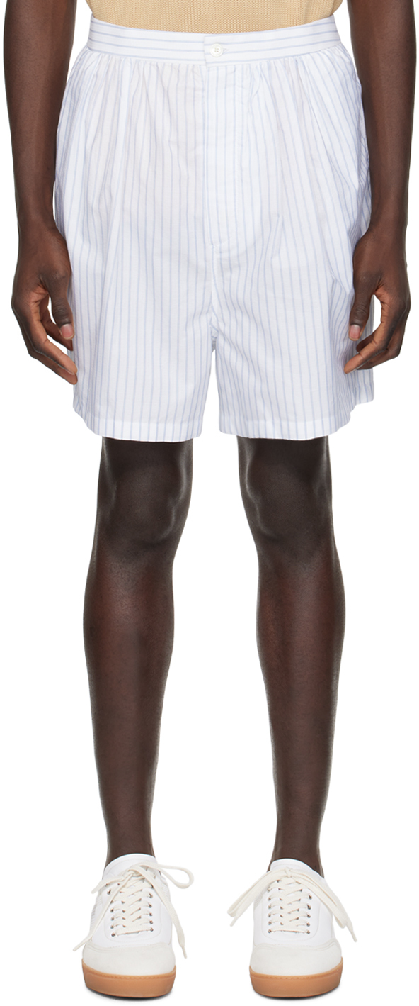 Shop Hed Mayner White Striped Shorts In 104-natural