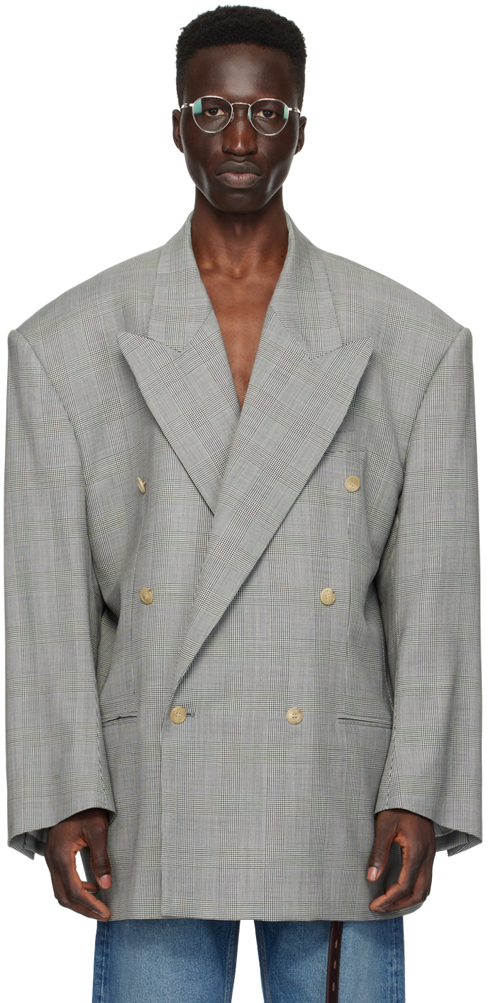 Shop Hed Mayner Gray Glen Check Blazer In 030-medium Grey