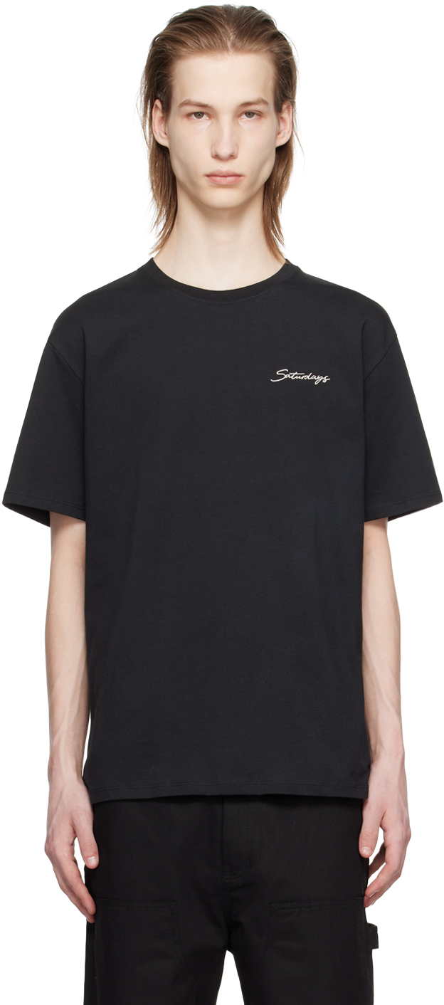 Black Embroidered T-Shirt by Saturdays NYC on Sale