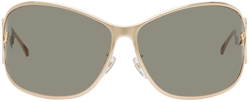 Shop Blumarine Gold Wraparound Sunglasses In N0835 Gold