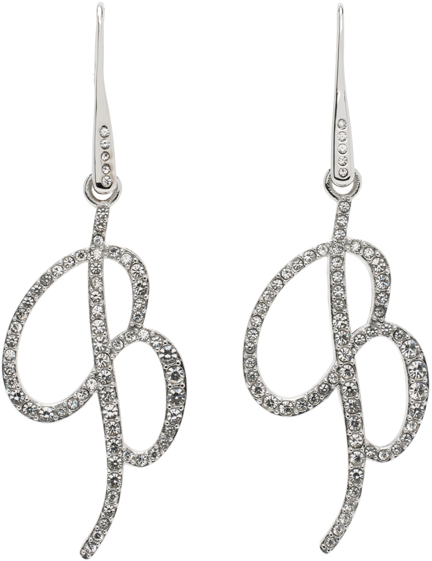 Silver Pendant Logo Earrings by Blumarine on Sale