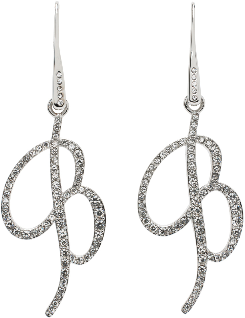 Blumarine Silver Pendant Logo Earrings In N0999 Nikel/crystal