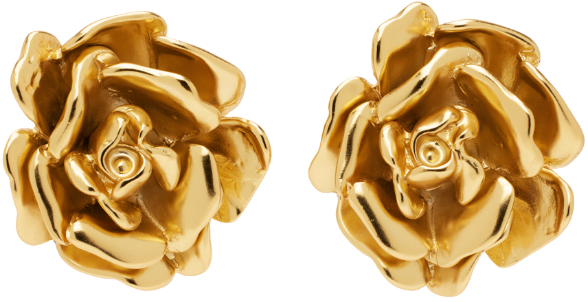 Shop Blumarine Gold Rose Earrings In N0836 Oro Satinato
