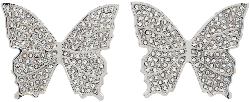 Blumarine Silver Rhinestone Butterfly Earrings In N0999 Nikel/crystal