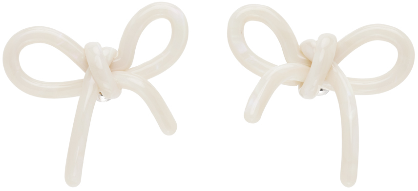 Shop Shushu-tong Ssense Exclusive Off-white Yvmin Edition Bow Earrings In Wh100 Pearl