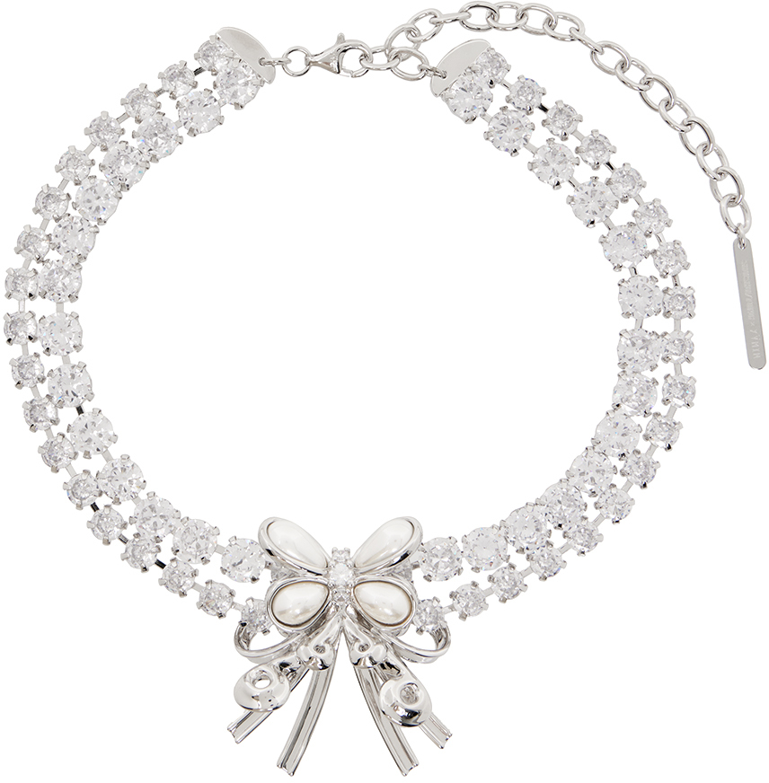 Silver Pearl Butterfly Flower Necklace by SHUSHU/TONG on Sale