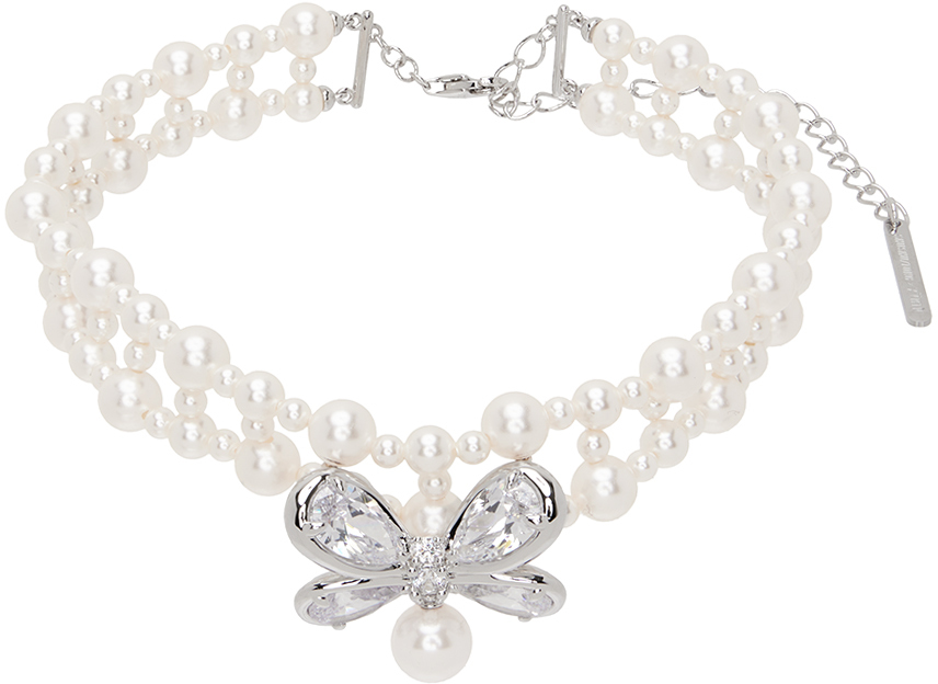 Shop Shushu-tong White Zirconia Butterfly Flower Braided Pearl Necklace