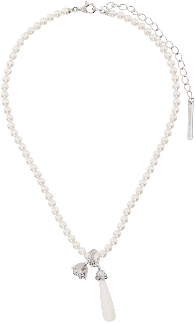 Shop Shushu-tong White Pearl Drop Sleeping Rose Necklace In Silver