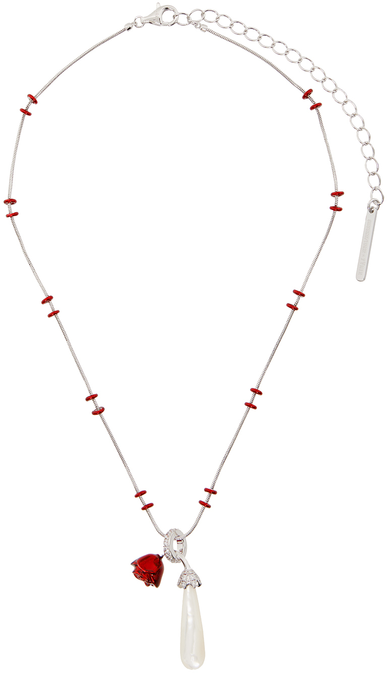 Shop Shushu-tong Silver & Red Pearl Drop Sleeping Rose Necklace