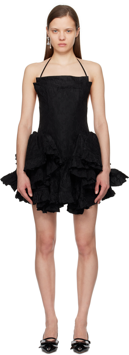 Shushu-tong Black Ruffled Minidress In Ba100 Black