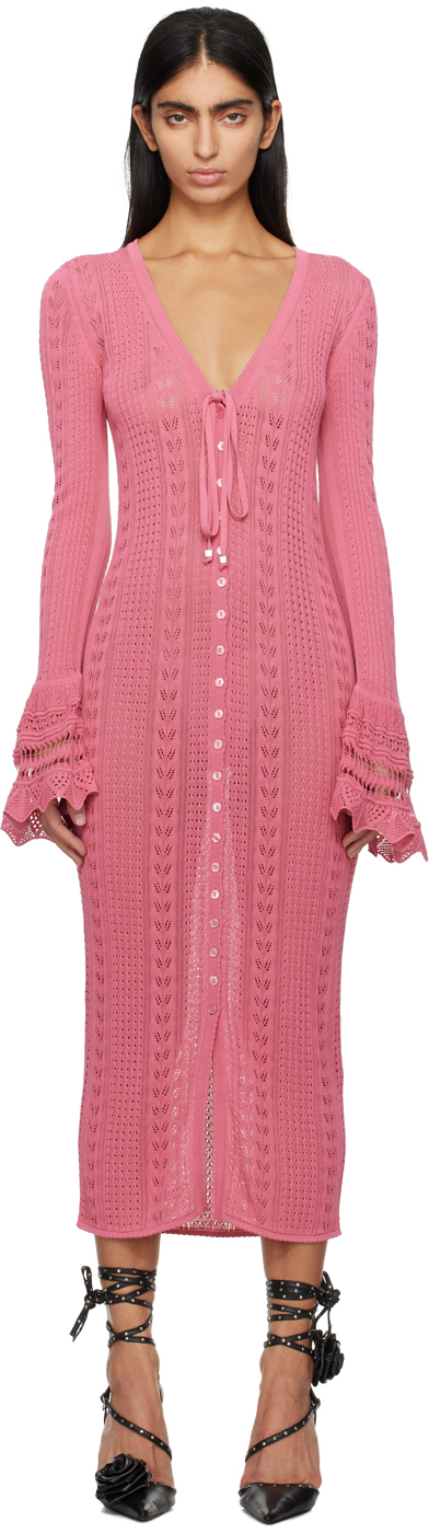 Blumarine Pink Button Midi Dress In N0729 Bubblegum