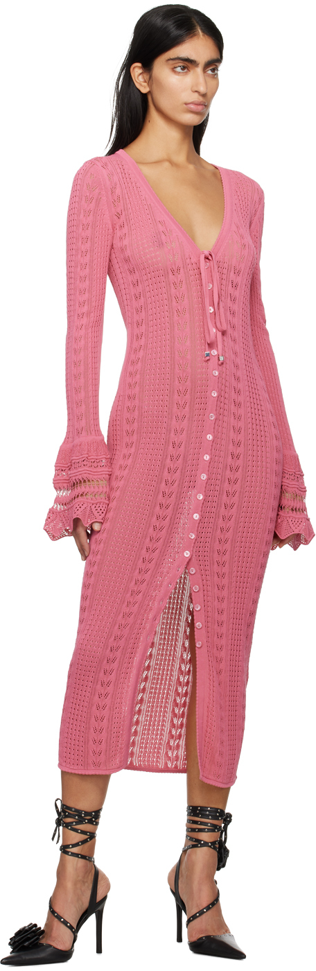 Blumarine Pink Button Midi Dress In N0729 Bubblegum