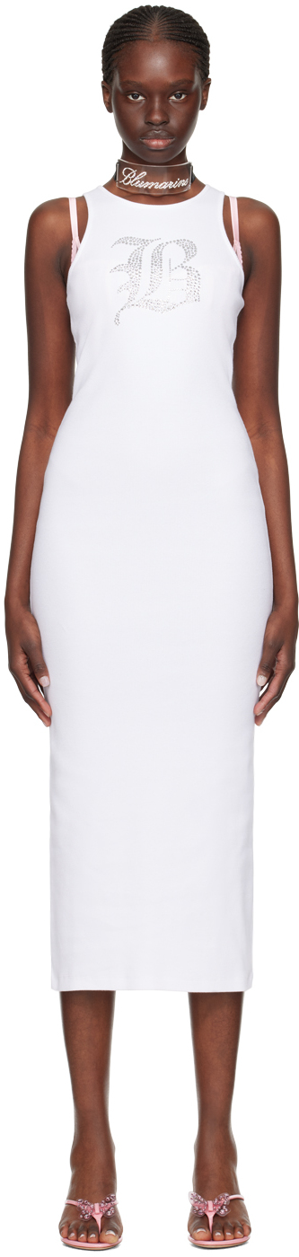 Shop Blumarine White Graphic Midi Dress In N0100 Ottico