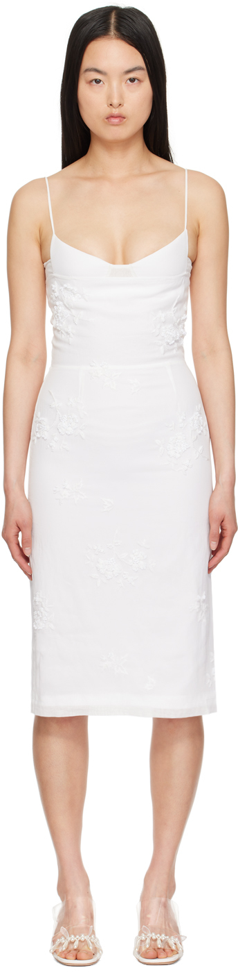 Shop Shushu-tong White Embroidered Midi Dress In Wh100 White