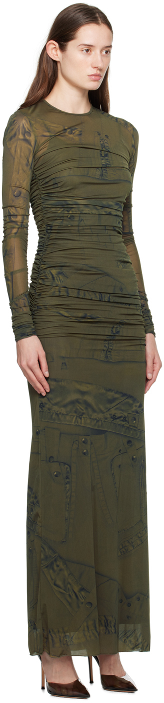 Blumarine Printed Ruched Jersey Maxi Dress In T5699 Militare/nero