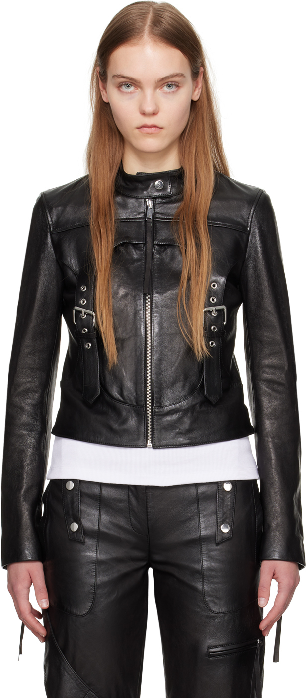 Black Guêpière Leather Biker Jacket