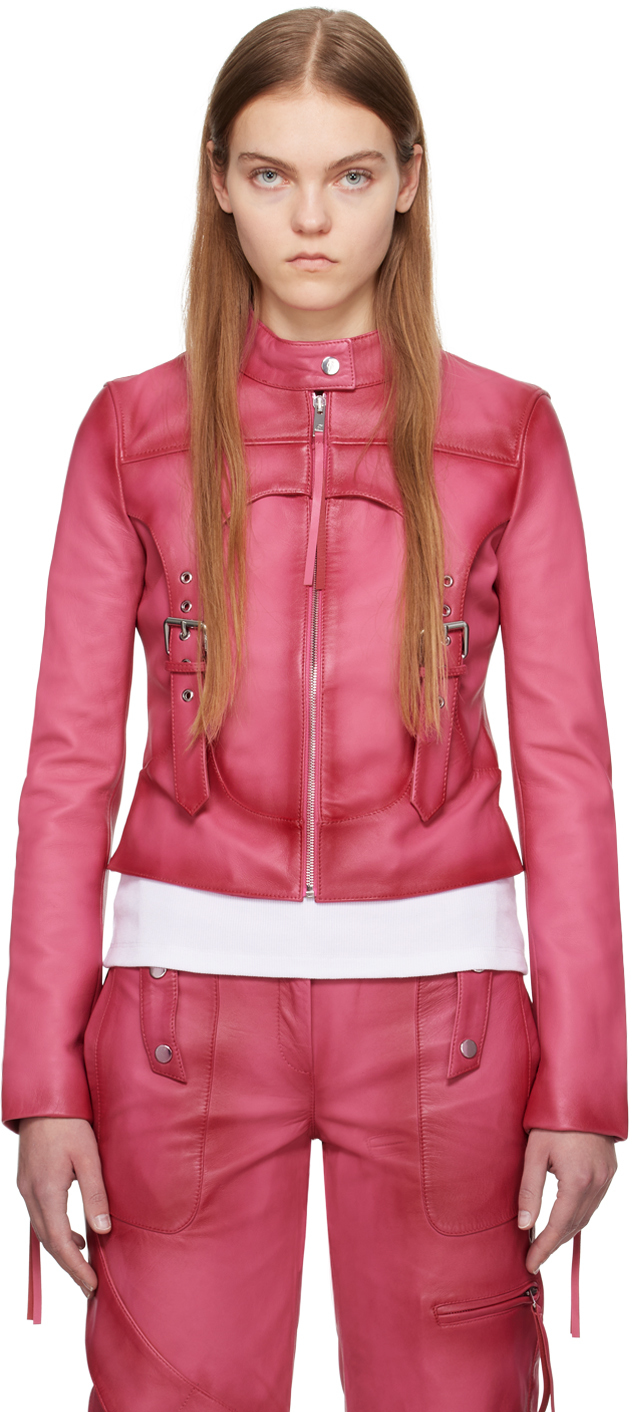 Pink Guêpière Leather Biker Jacket