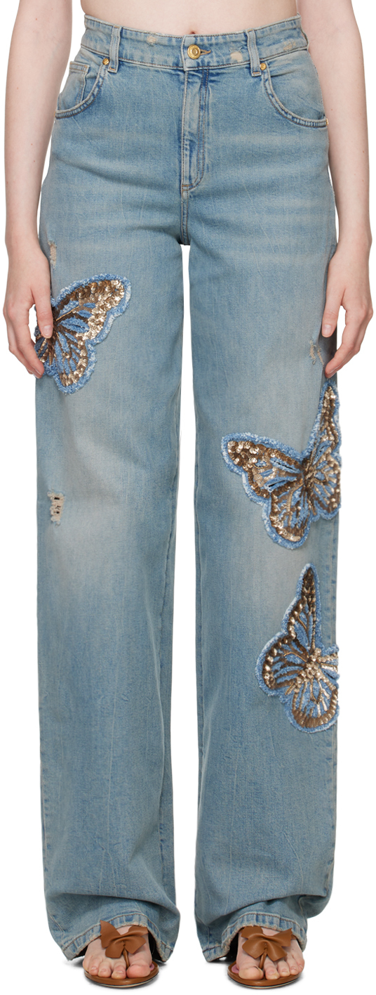 Shop Blumarine Blue Embroidered Jeans In D0944 Country Blue
