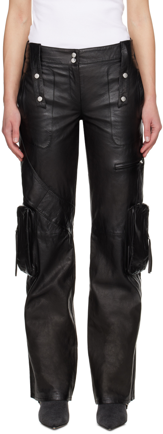 Black Spiral Leather Cargo Pants