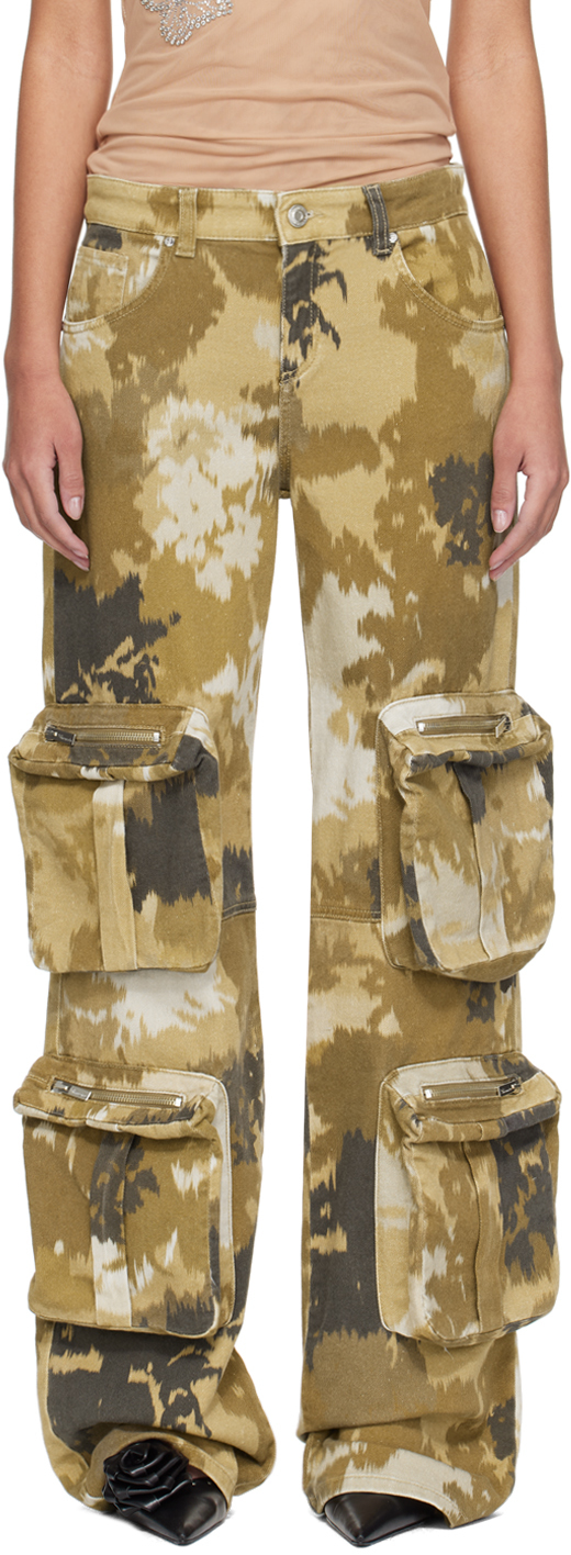 Shop Blumarine Brown Camouflage Denim Cargo Pants In D5579 Camoscio/ampho