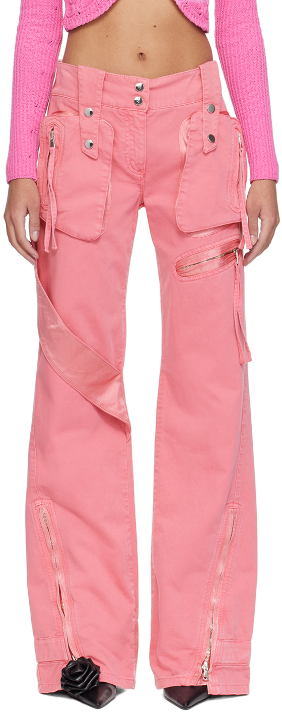 Shop Blumarine Pink Garment-dyed Denim Cargo Pants In D0729 Bubblegum