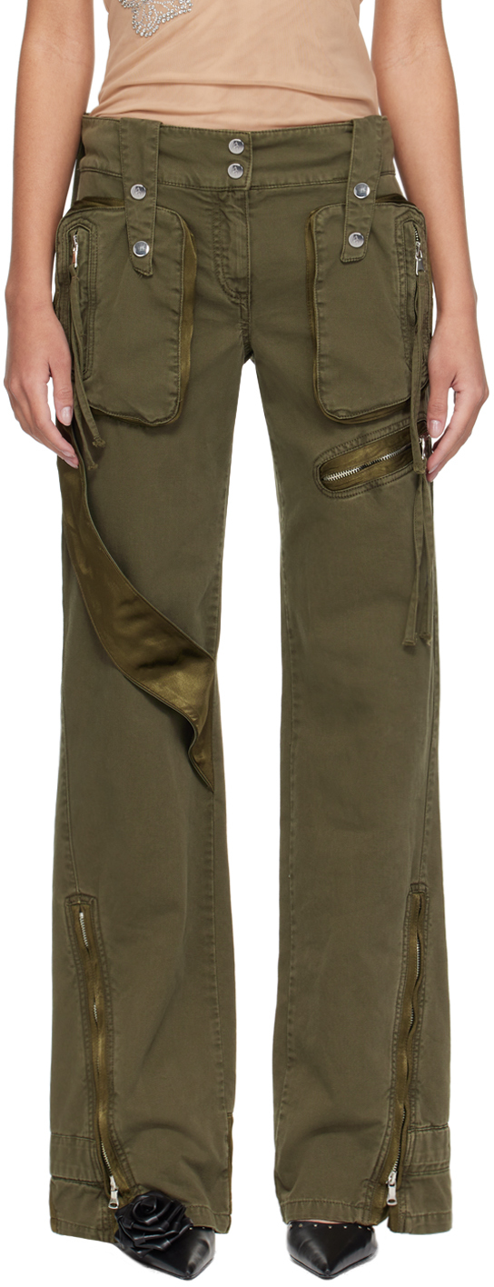 Shop Blumarine Khaki Garment-dyed Denim Cargo Pants In D0569 Militare
