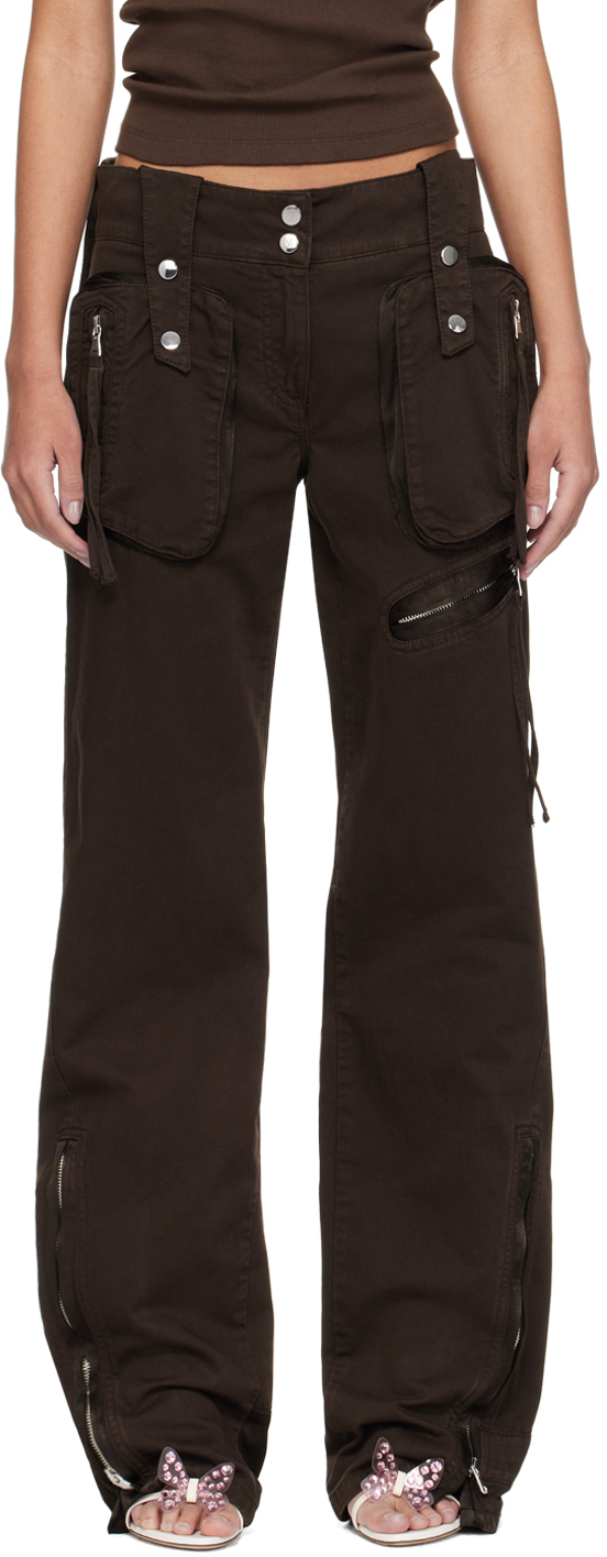 Shop Blumarine Brown Garment-dyed Denim Cargo Pants In D0541 Chocolate Brow