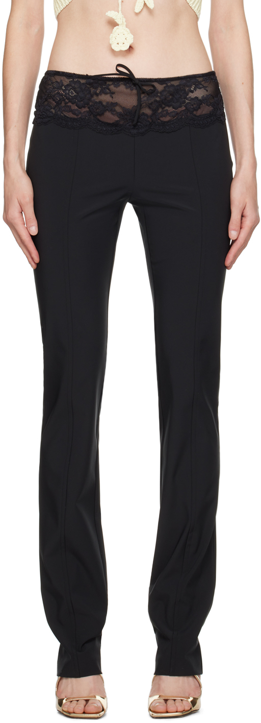 Blumarine Buckled-ankle Slim-fit Trousers In Black