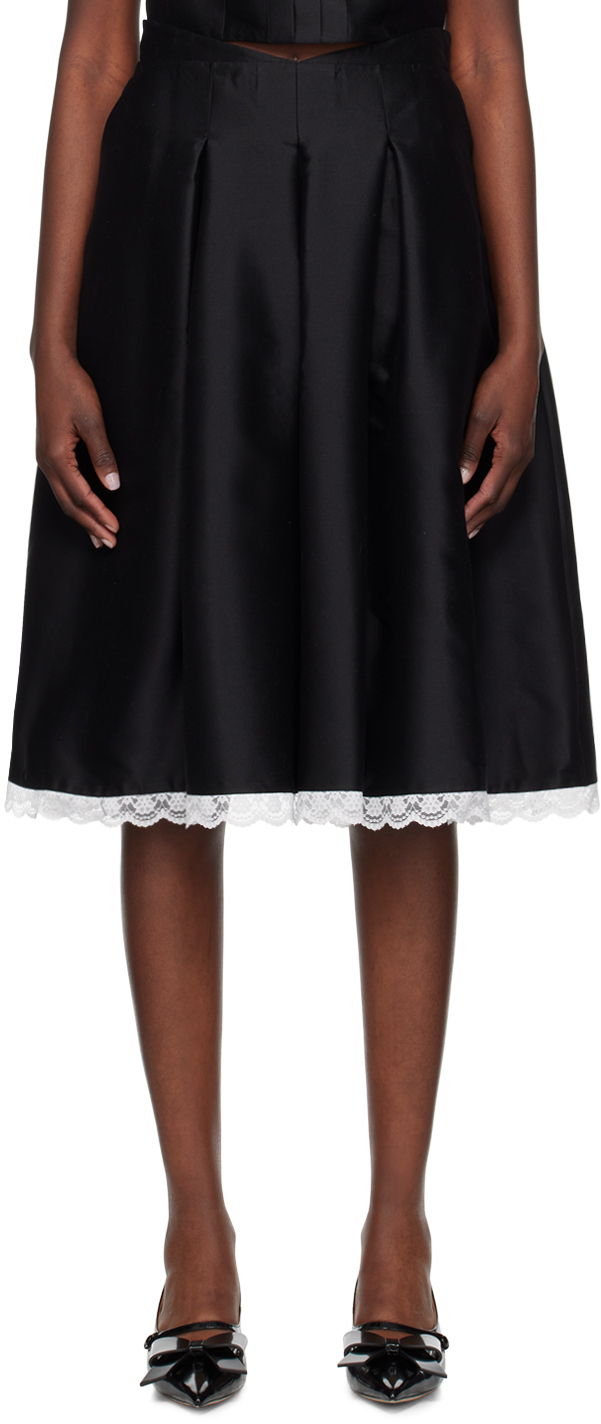 SHUSHU/TONG: Black Darted Midi Skirt | SSENSE Canada