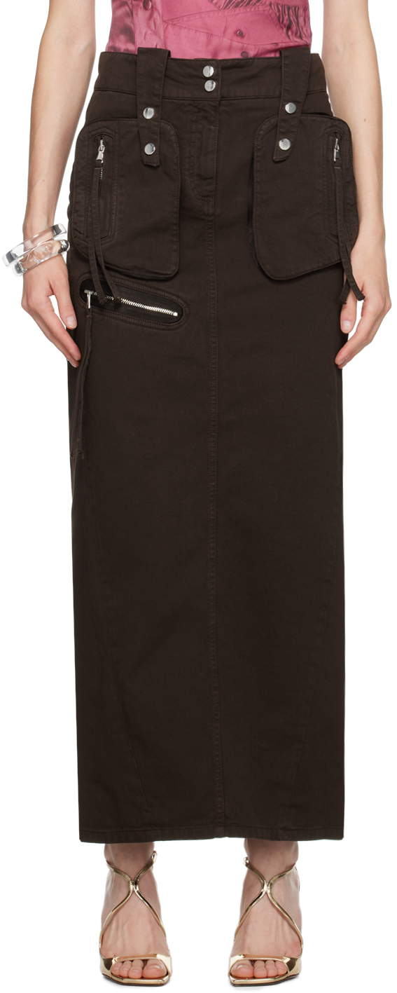 Blumarine Brown Pockets Maxi Skirt In D0541 Chocolate Brow