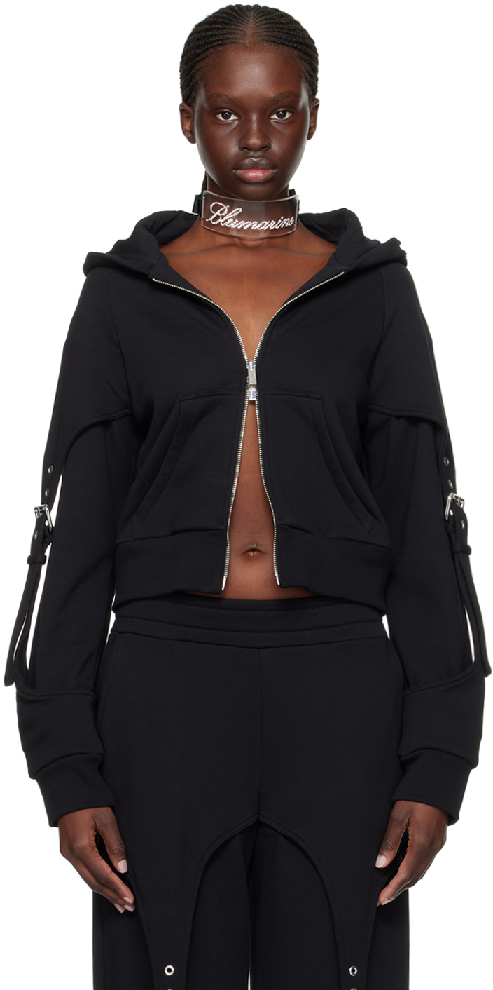 Blumarine Buckle-detail Zip-up Cotton Hoodie In Black