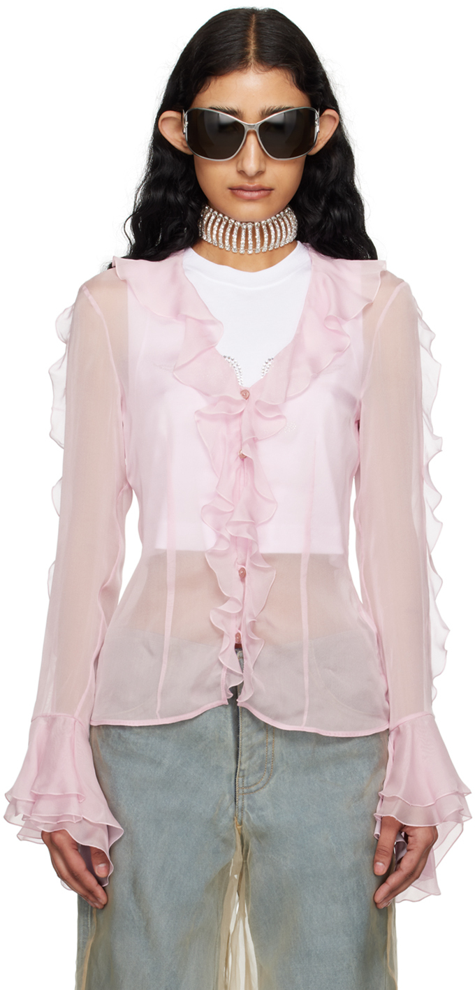 Shop Blumarine Pink Ruffle Blouse In N0114 Pink