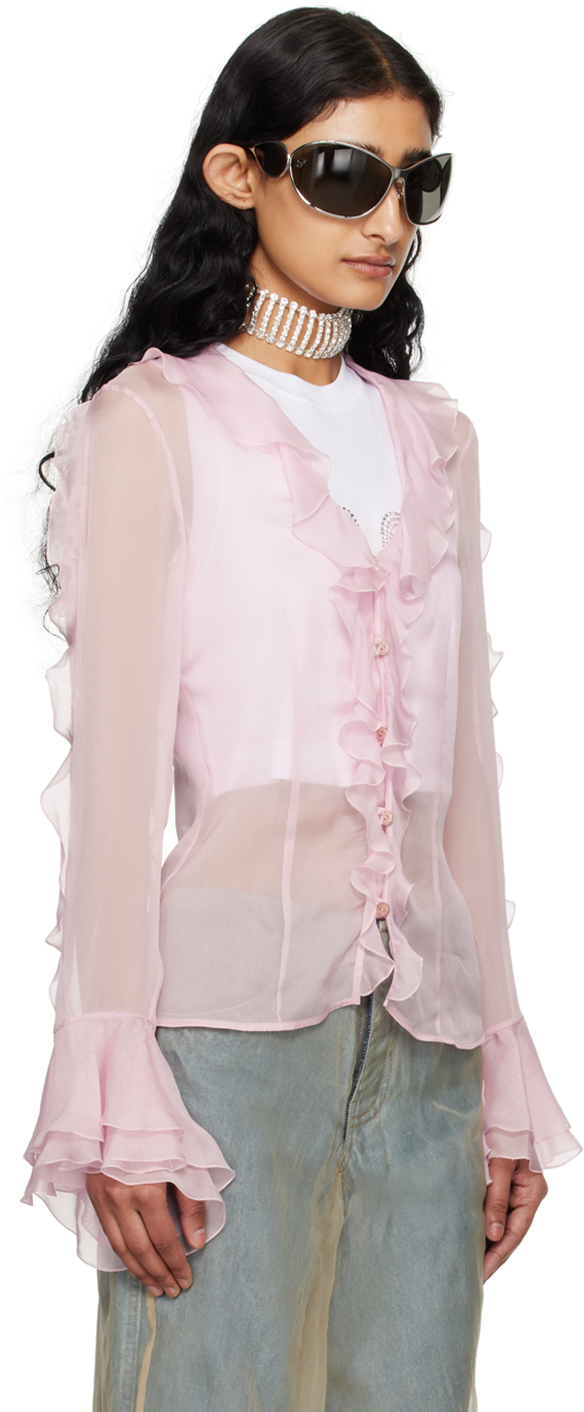 Blumarine Pink Ruffle Blouse In N0114 Pink