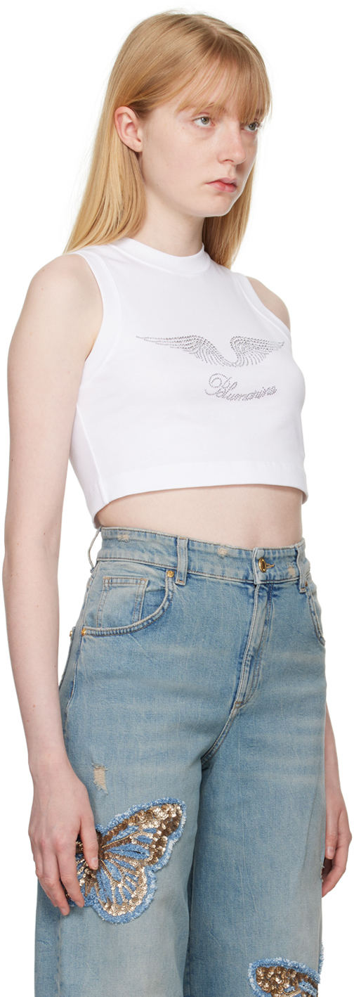 Blumarine White Crystal-cut Tank Top In N0100 Optical Withe