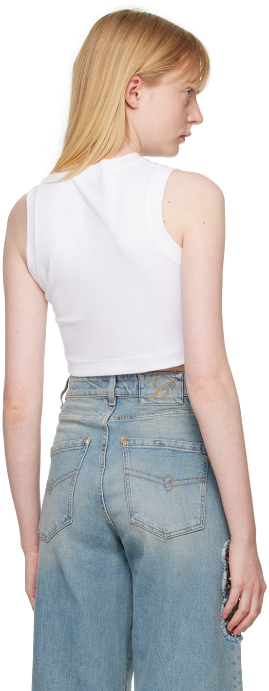 Blumarine White Crystal-cut Tank Top In N0100 Optical Withe