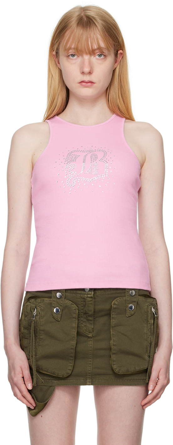 Shop Blumarine Pink Crystal-cut Tank Top In N0114 Pink