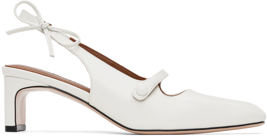 Shushu-tong White Side Bow Square Toe Heels In Wh100 White