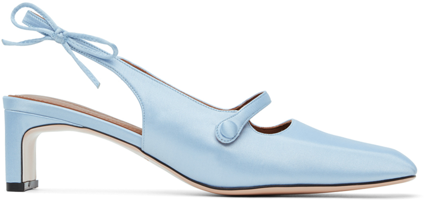 Blue Side Bow Square Toe Heels