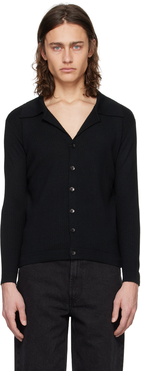 Second / Layer Black Dropped Shoulder Cardigan In Black/white