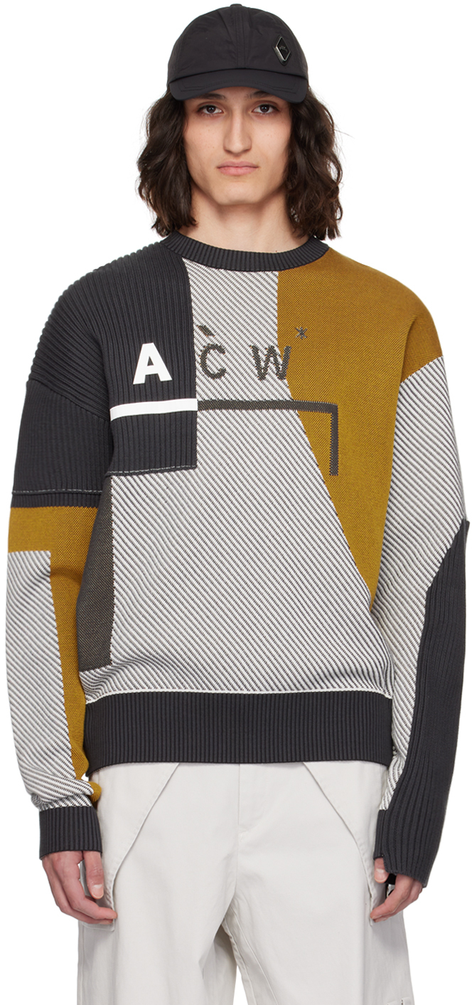 A-cold-wall* Intarsia-knit-logo Panelled Jumper In Grey