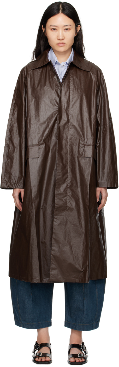 Brown Spread Collar Trench Coat